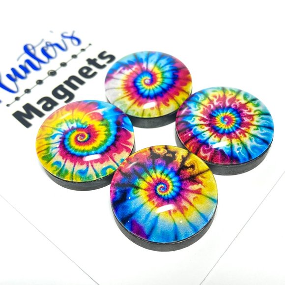 Set of 4 Magnets - Tie Dye Boho 60's 70's Glass Refrigerator Kitchen Whiteboard - Picture 2 of 3